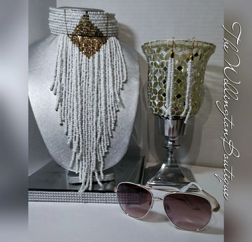 BEADED FRINGE NECKLACE SET!!/SUNLASSES